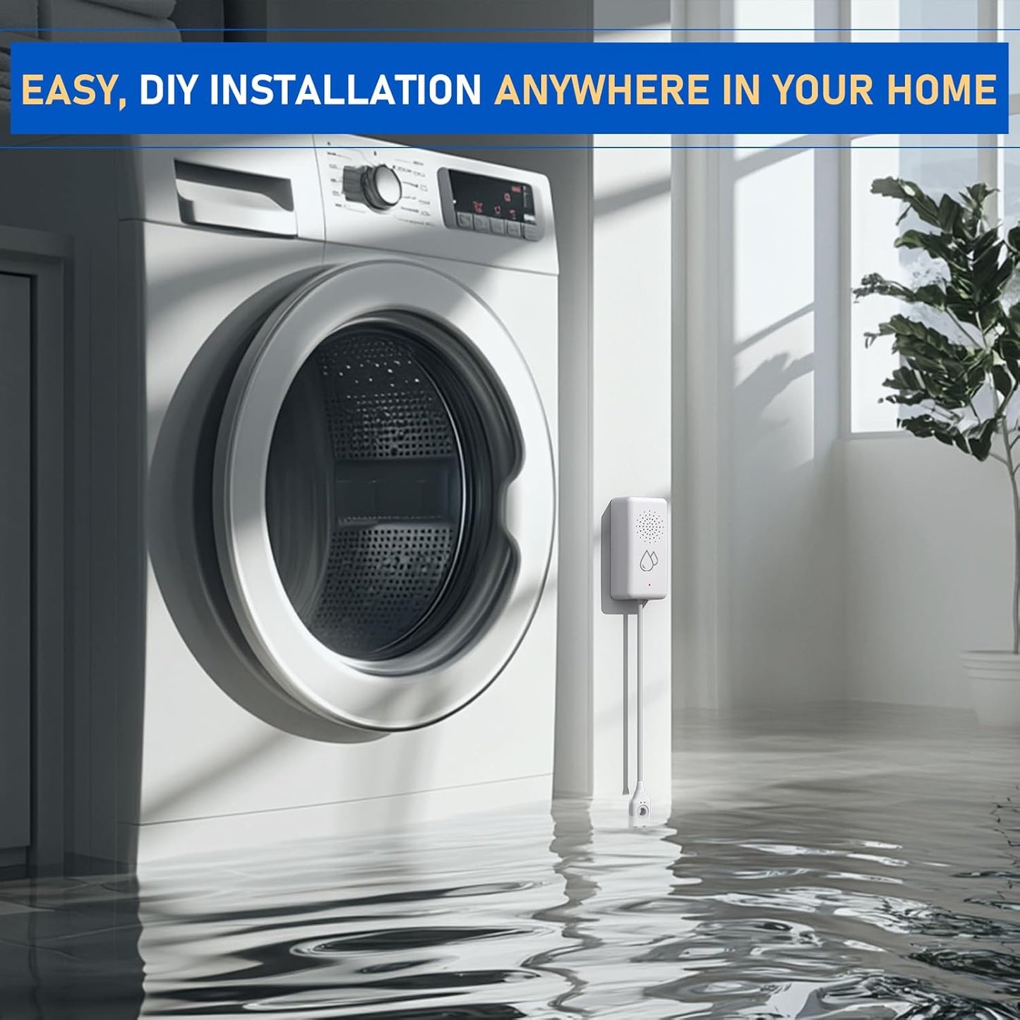WiFi Water Leak Detector with Cable – 85dB Alarm, App & SMS Alert, IP65 Waterproof, No Hub Required