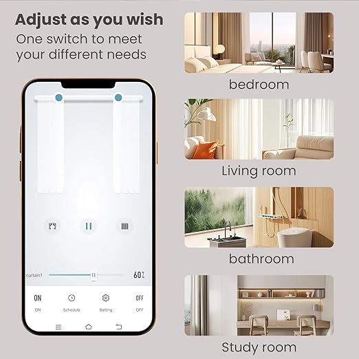Smart Curtain Switch Neutral Wire Required, 2.4GHz WiFi Dimmer Light Switch with Remote Voice Control, Tempered Glass Panel, Compatible with Alexa and Google Home, White WiFi Curtain