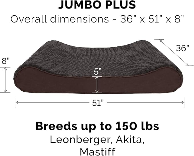 Furhaven Orthopedic Dog Bed for Large Dogs w/ Removable Washable Cover, For Dogs Up to 150 lbs - Ultra Plush Faux Fur & Suede Luxe Lounger Contour Mattress - Chocolate, Jumbo Plus/XXL