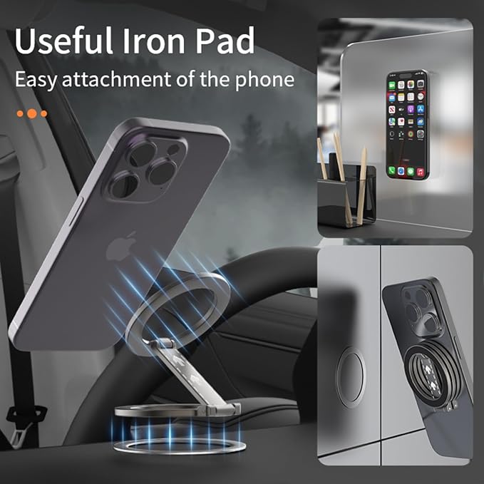 CCSmall Double Sided Magnetic Phone Grip Holder for MagSafe Accessories, Detachable Magnetic Phone Finger Ring Stand Adjustable Kickstand for iPhone 16/15/14/13/12/Samsung/Google 9D Black