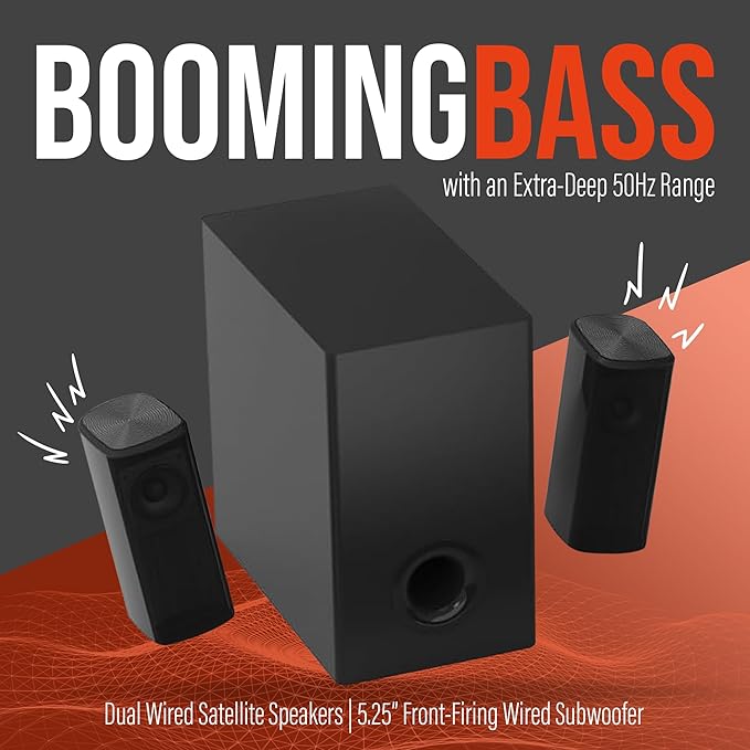 HyperGear SB51a 5.1 Surround Sound System for TV – 90W Home Theater Sound System, Soundbar, Subwoofer & Dual Speakers w/Bass, HDMI ARC & Optical Inputs for 4K/8K UHD TVs, Wall-Mountable Speakers