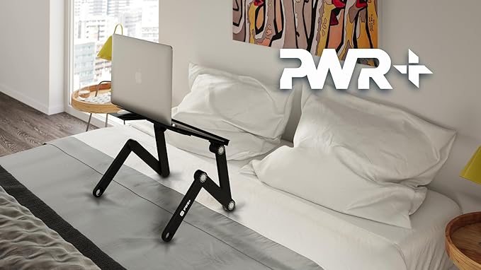 Laptop Table Stand Adjustable Riser: Portable with Mouse Pad Fully Ergonomic Mount Ultrabook MacBook Gaming Notebook Light Weight Aluminum Black Bed Tray Desk Book Fans Up to 17 inch