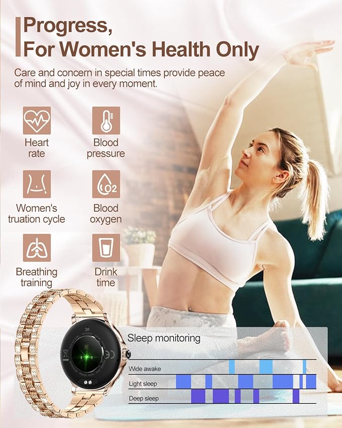 Smart Watches for Women(Make/Answer Call) with Diamond:1.3" Fitness Tracker Watch for HR/Blood Pressure/SpO2/Sleep Monitor,Digital Running Watches for Women Android/iOS, 2 Straps