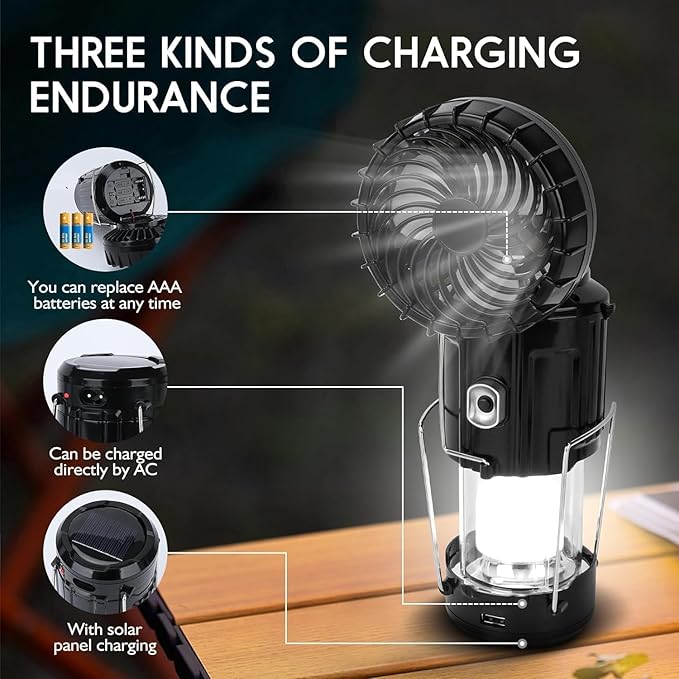 2 Pack,2026 Upgrade Solar Portable Lantern Rechargeable Fan - Collapsible Lightweight LED Camping Lantern for Power Outages Flashlight Survival Kits for Outdoor