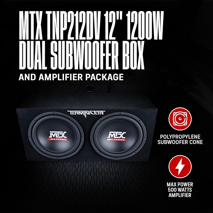 MTX TNP212DV 12-Inch 2000-Watt Dual Loaded Vented Subwoofer Enclosure with Amplifier, Black