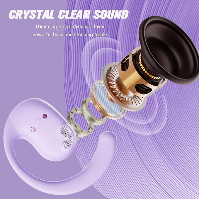 Over The Ear Earbuds Open Ear Buds Headphones Over Ear Air Bone Conduction Earbuds Earphones Bone Conducting Air Bone Conduction Headphones Bluetooth Over-Ear Purple