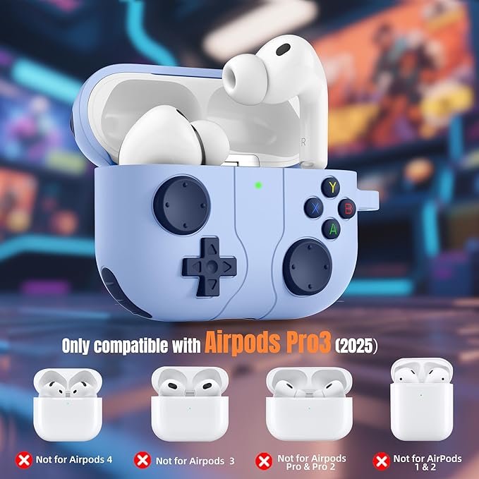 Game Case for AirPods Pro 3 Case 2025, Shockproof Silicone Cover for Apple AirPods Pro 3, Skin-Friendly, Anti-Fingerprint, with Cleaner Kit & Keychain – Durable Case for Women Men– Lilac