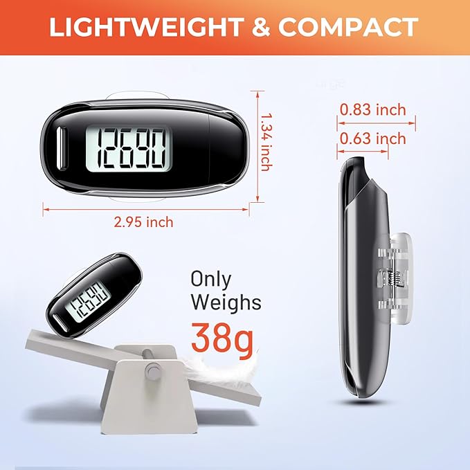 3D Pedometer for Walking, Simple Walking Step Counter with Removable Clip and Strap, USB Rechargeable Step Tracker with Backlight, Accurate Step Counter for Men Women Seniors