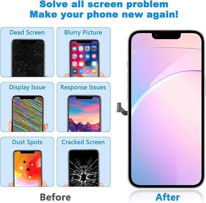 for iPhone 15 Plus Screen Replacement Black 6.7 Inch, LCD Touch Digitizer Complete Display for A2847, A3093, A3096, A3094,with Waterproof Seal+Tempered Glass+Repair Tools