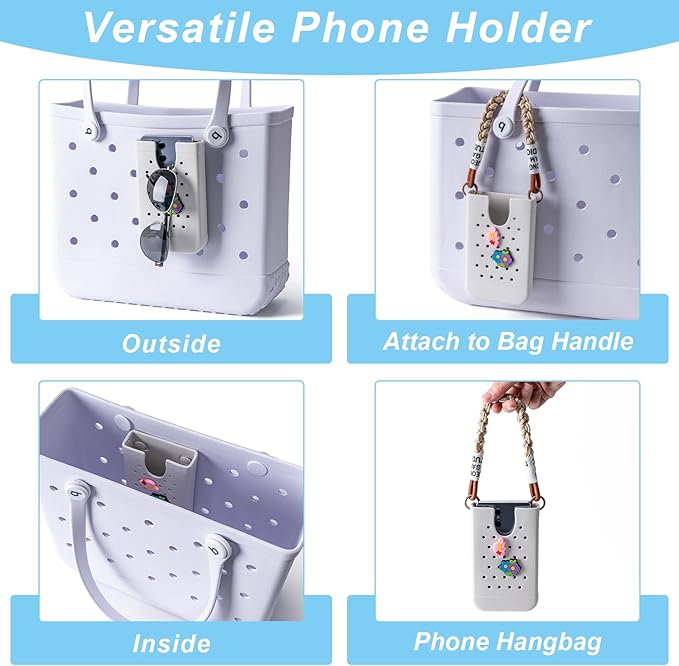 Phone Holder for Bogg Bags, Cell Phone Case Holder Compatible with All Bogg Bags, Phone Holder Accessories for Beach Tote Bags (White)