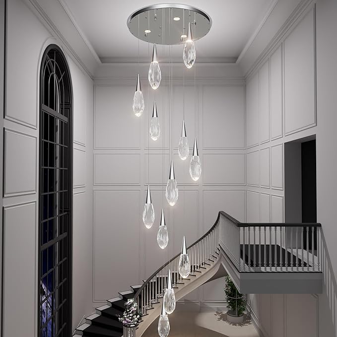 Modern Crystal Chandelier 16-Light Large Chandeliers for High Ceilings Silver Raindrop Chandeliers Crystal Chandelier for Staircase Villa Living Room Entryway