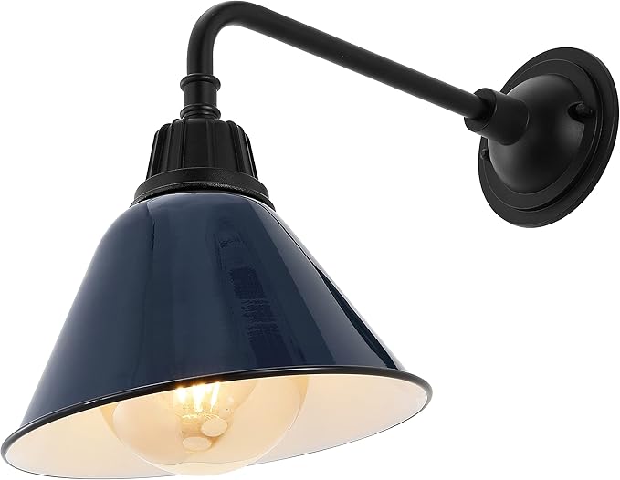 JONATHAN Y JYL7612C Croydon 9.63" 1-Light Farmhouse Industrial Indoor/Outdoor Iron LED Gooseneck Arm Outdoor Sconce Metal Bell Shade Vintage Cottage Rustic Porch Patio Yard Barn, Navy