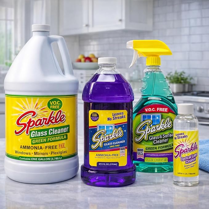 A J Funk & Co 30500 Sparkle Glass Cleaner, Green Formula, 1-Gallon Refill Bottle (Case of 4)