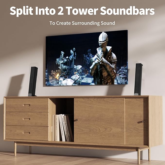 2.2 CH Soundbar for Smart TV, 2-in-1 Detachable Sound Bar for TV, Gaming Monitor, Surround Sound System, Bluetooth 5.3/HDMI-ARC/Optical/AUX Connections