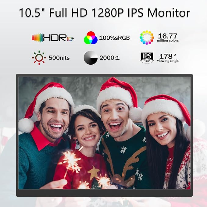 Portable Monitor 10.5'' 1920x1280 Second External Monitor for Laptop 3:2,100％sRGB,w/45° Adjustable Stand,HDMI USB-C Computer Display for Laptop PC Phone Mac