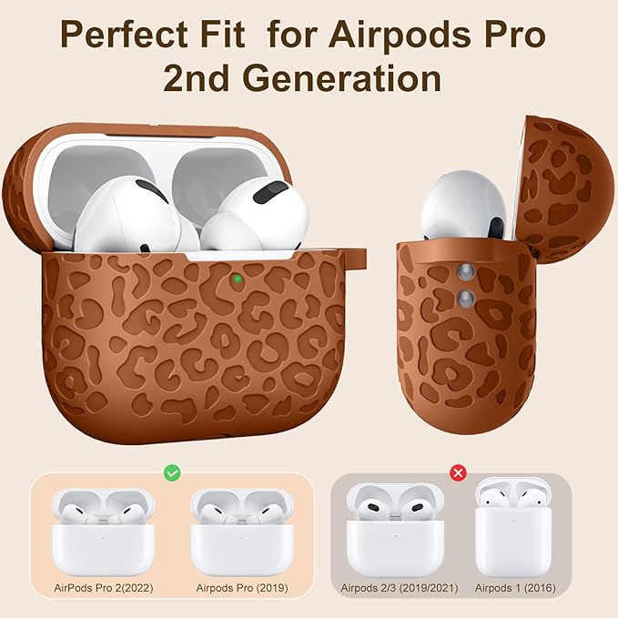 Fashion Engraving Leopard Case Compatible for Airpods Pro Case Cover 2022, Soft Silicone for Airpods Pro Case, Front LED Visible