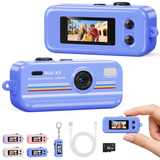 Kizmyee Mini Keychain Digital Camera, 1080P Pocket Tiny Camera, Blue