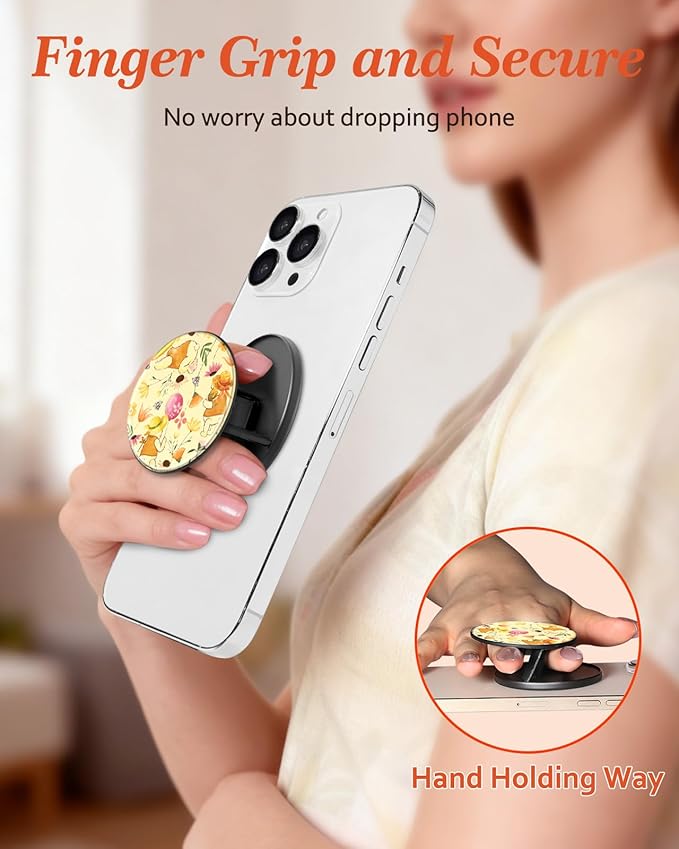 Kidcube Magnetic Phone Grip Compatible with Magsafe - Cell Phone Grip Stand Magnetic Ring Holder Finger Kickstand for iPhone 17 16 15 14 13 12 Series Magnet Removable Accessories Cute Cartoon Bear