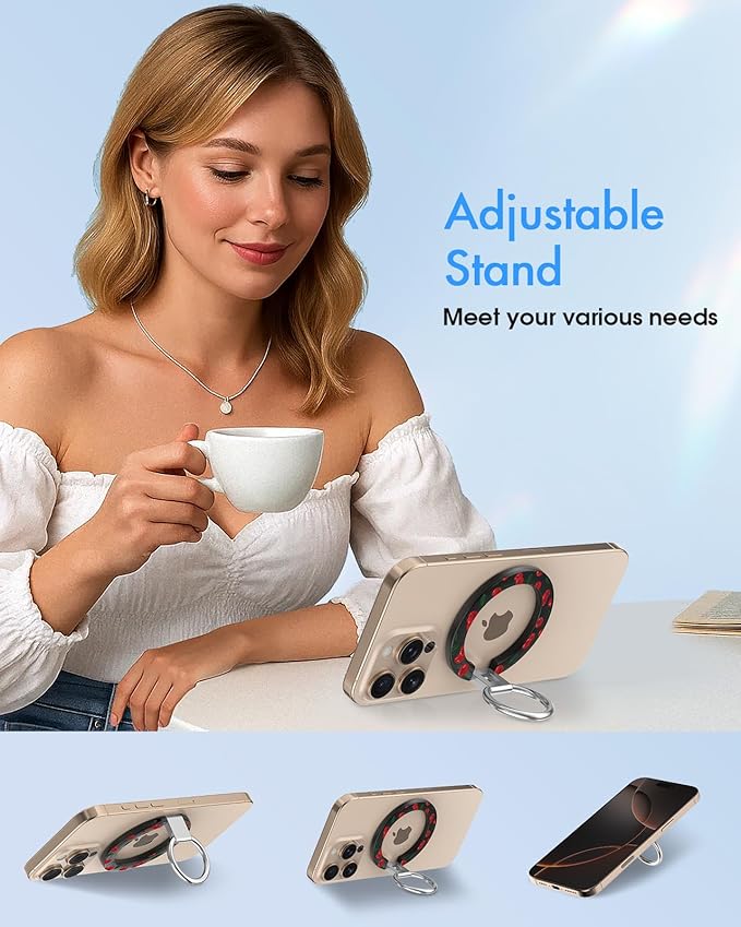 Toycamp Phone Grip Ring Holder Compatible with MagSafe - Magnetic Phone Grip Stand Women Cute Painting Removable Rotatable Magnet Accessories for iPhone 17 Pro Max/16/15/14/13/12 Series, Cherry