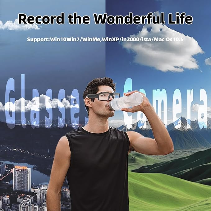 Camera Glasses HD 1080P Video Glasses Smart Glasses Outdoor Sport Action Glasses Camera for Cycling, Driving, Hunting, Hiking, Fishing