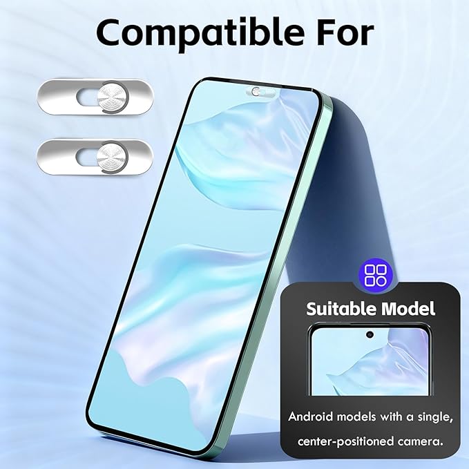 Front Camera Covers Compatible with Galaxy/iPad/Pixel | Smartphone Webcam Cover | Camera Blocker for Privacy and Safety | 2Pack | Silver