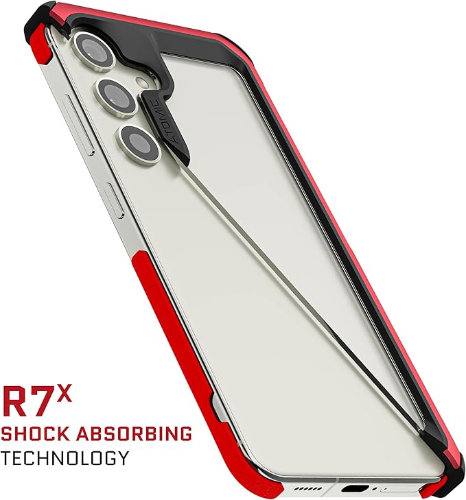 Ghostek Atomic Slim Galaxy S24 Case with Shockproof Military Grade Aluminum Bumper, Clear Back and Wireless Charging Compatible Phone Cover Designed for 2024 Samsung Galaxy S24 (6.2") (Red)