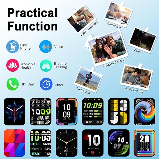 Smart Watch with 1.91" HD Touchscreen Fitness Tracker with Bluetooth Calling, Fitness Watch with Heart Rate/Sleep Monitor, 120+ Sports Modes, IP68 Waterproof Smartwatch for Android iOS