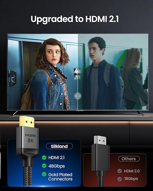 Silkland 8K HDMI Extension Cable 3.3FT/1M HDMI Extender 2.1, 8K@60hz 4K@120hz HDMI Male to Female Adapter,Ultra High Speed 48Gbps HDMI Cord Compatible with Fire Stick Roku TV Blu-Ray Laptop PS5/4 Xbox