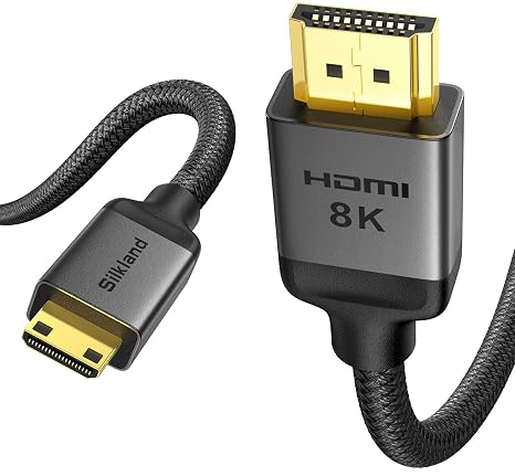 Silkland 8K 4K Mini HDMI to HDMI Cable, Mini HDMI 2.1 Cord, 48Gbps, 1 ft