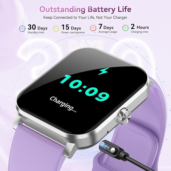 Smart Watch for Men Women, 120+ Sports Modes, Bluetooth Calls/Messages, 1.85" HD Touch Screen, IP68 Waterpro of Fitness Tracker with Heart Rate/Sleep Monitor, Compatible with Android/iOS (Purple)