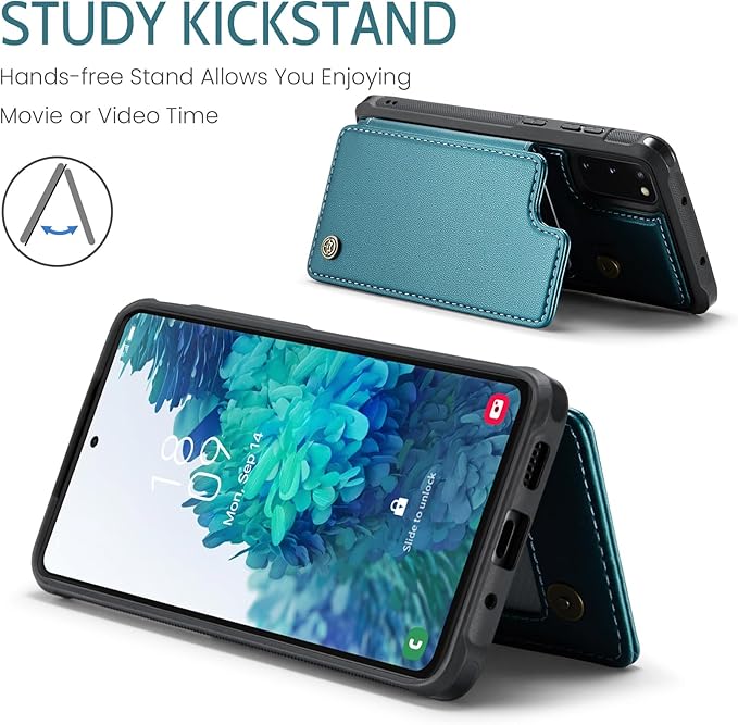 Bemal for Samsung Galaxy S20 FE Wallet Case with Card Holder, RFID Blocking, Shockproof Leather Kickstand for Men and Women, Durable Protective Phone Cover for 6.5", Bluish Green