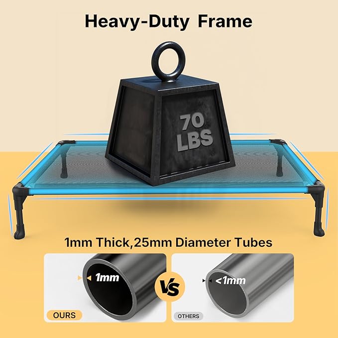 Veehoo Outdoor Elevated Dog Bed for Medium Dogs, Cooling Raised Dog Cots Beds Training Platform Off Ground Hammock with Breathable Mesh, No-Slip Feet, 32"x25", Grey