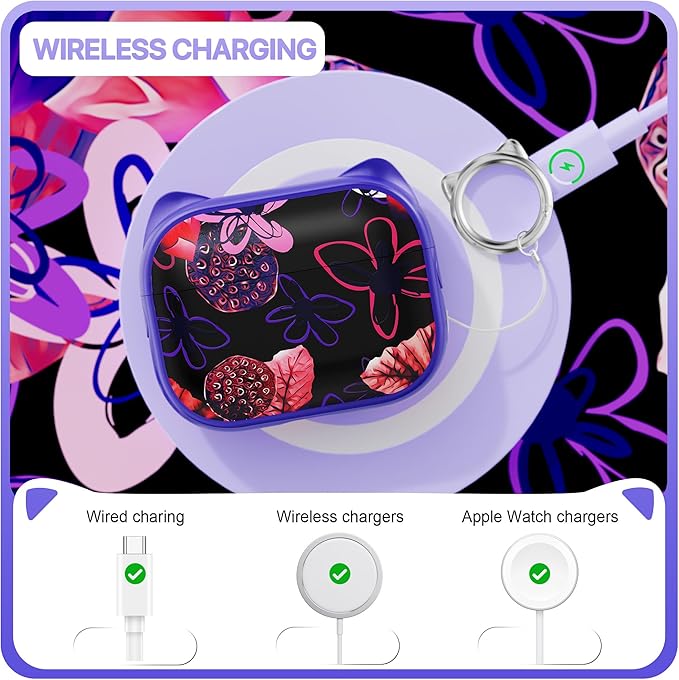 RFUNGUANGO AirPods Pro Case for Women Girly Cat Case with Lock, Phone Stand, Keychain & Cleaner Kit, Compatible with Apple Airpods Pro 2nd/1st Generation Case Cover, Purple Lotus