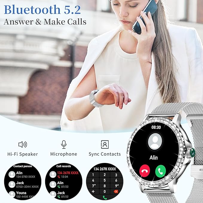 Smart Watches for Women, 1.3”HD Fitness Tracker with Blood Pressure/Heart Rate Monitor, Bluetooth 5.2 Make Calls Smart Watch for Android/iOS Phones, IP68 Waterproof Fitness Watch for Women