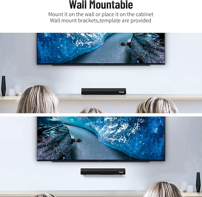 Sound Bar for TV, BT 5.0 Soundbar, 50 Watt 16 Inch Soundbars for Home Audio, Gaming, Projectors, TV Speakers Supports HDMI ARC/Optical/RCA/USB/AUX in and Sub Out Connection, Wall Mountable