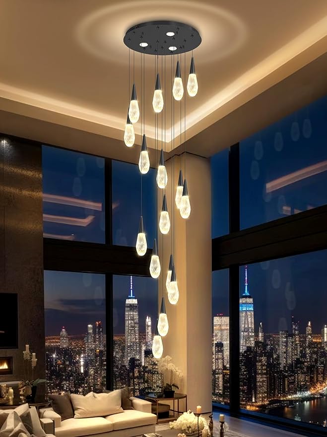 Modern Crystal Chandelier 16-Light Large Chandeliers for High Ceilings Black Raindrop Chandelier Crystal Chandeliers for Staircase Villa Living Room Entryway