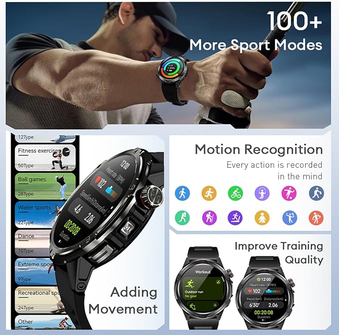 AOLON Smart Watch for Men (Answer/Make Call with 1.43'' AMOLED Display, IP68 Waterproof, 30+ Days Battery Life with100+Sport Modes Fitness Watch, Compass, Heart Rate, SPO₂ & Sleep Monitor（Silver）