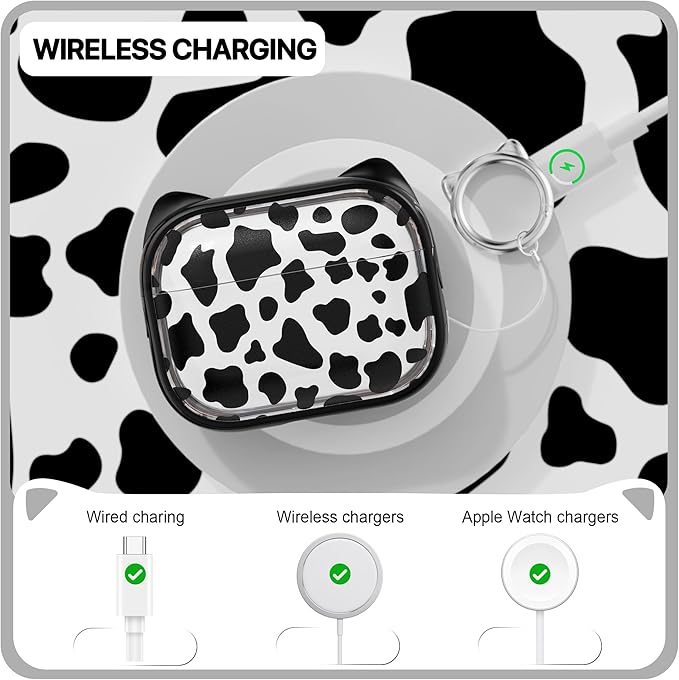 RFUNGUANGO AirPods Pro Case for Women Girly Cat Case with Lock, Phone Stand, Keychain & Cleaner Kit, Compatible with Apple Airpods Pro 2nd/1st Generation Case Cover, Transparent Leopard Print