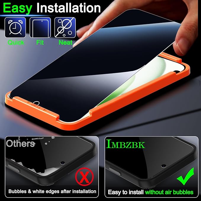 IMBZBK 3 Pack Privacy Screen Protector for iPhone 15 Plus Tempered Glass with 3 Camera Lens Protector, Accessories 9H Anti Spy for Apple 15 Plus, 2.5D Curved, Case Friendly, Transparent