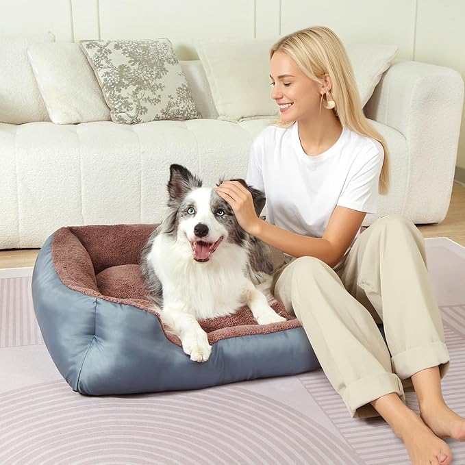 Extra Large Dog Bed, Orthopedic Dog Beds with Sides, Washable Rectangle Soft Calming Pet Bed with Nonskid Bottom, Grey