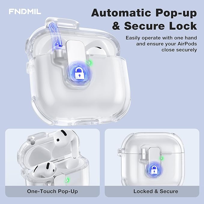 Clear Case for AirPods 4 Case Cover with [Lock Safety & Pop Up][Military Shockproof] Anti-Yellow Transparent Soft TPU Wireless Charging for AirPods 4th Generation Case with Keychain,Clear