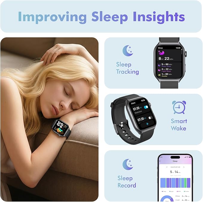 YMS Android Smart Watch for Women - Bluetooth Call,Compatible with Android & iOS，2.0" HD Screen, Heart Rate/Sleep/Step Tracker, 100+ Sports Modes,IP68 Waterproof Men Fitness Tracker (Black)