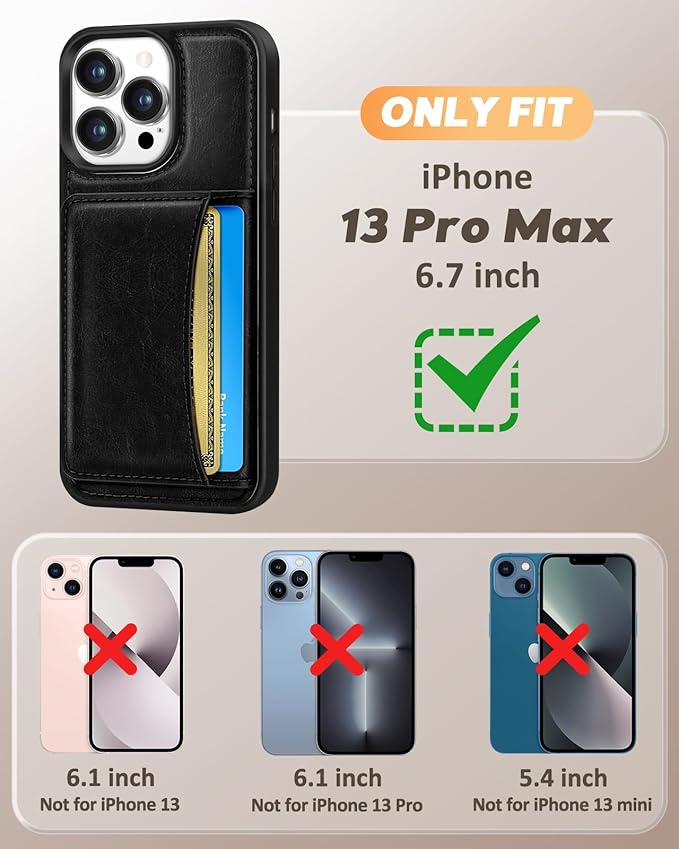 for iPhone 13 Pro Max Case with Wallet - Fits 4 Card Slots, Compatible with MagSafe for Women Men Durable PU Leather Credit Card Holder Kickstand Phone Cover for Apple 13 Promax, Black