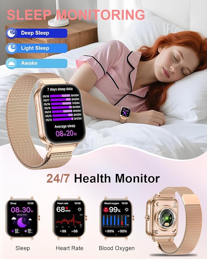 Smart Watches for Women,1.85'' HD Smartwatch with 30 Day+Battery Life Make/Answer Calls,Heart Rate/SpO2/Sleep Monitor, 120+ Sports IP68 Fitness Tracker for Android iOS(1000mAh,4 Bands,Rose Gold)