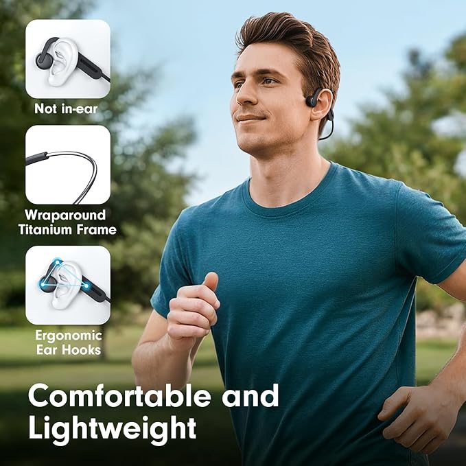 Bone Conduction Headphones, Open Ear Headphones Bluetooth 5.4 with Mic, Wireless Running Headphones 10H Playtime, Waterproof Sport Earbuds Suitable for Cycling, Outdoor Sports