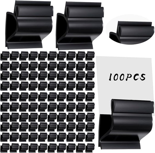 100 Pcs Black Sign Clip Food Tray Label Holder Plastic Buffet Food Label Clip Reusable Price Tag Tray Sign Holder for Bake Sale Gathering Retail Merchandise Display, Card and Bowl Not Included