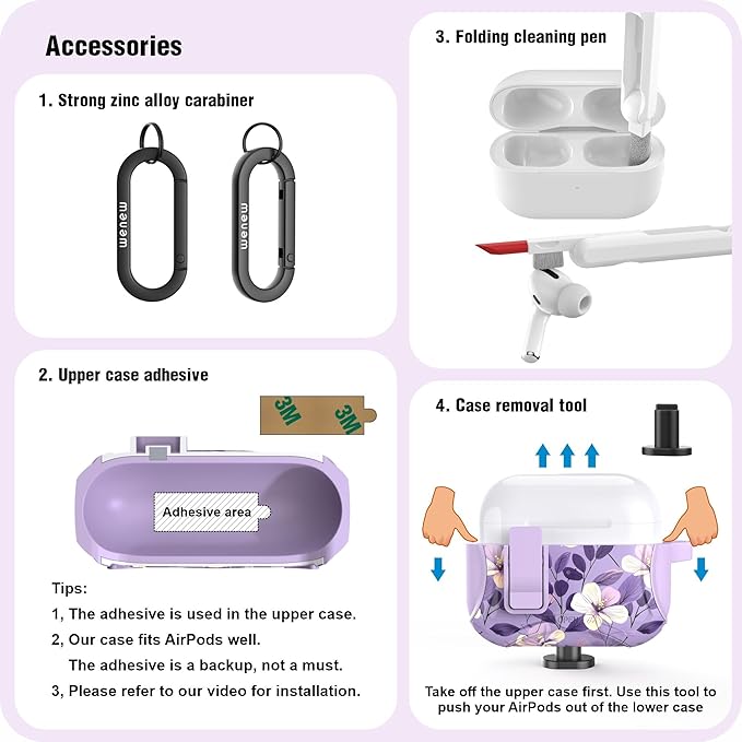 wenew Compatible with AirPods Pro 3 Generation (2025) Case Cover with Phone Stand, Cleaning Kit, Lanyard, Compatible with Magsafe, Magnetic Automatic Lock iPod Pro 3 Case (Purple 2, AirPods Pro 3)
