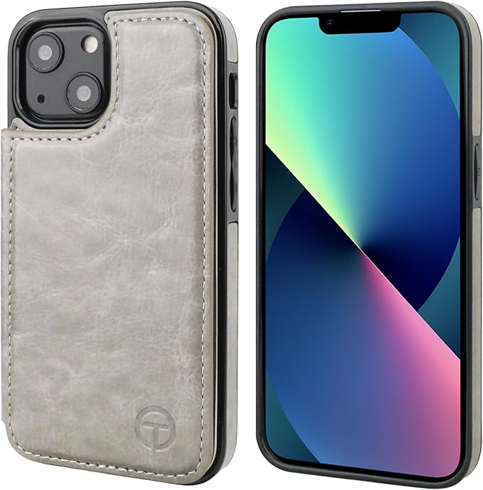 ONETOP Compatible with Magsafe for iPhone 13 Mini Wallet Case with Card Holder, PU Leather Kickstand RFID Blocking Case, Double Magnetic Clasp and Durable Shockproof Cover 5.4 Inch (Grey)