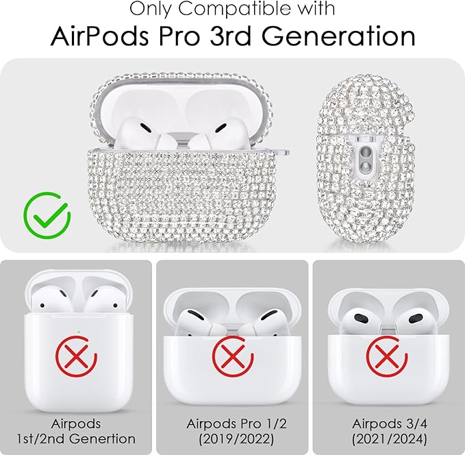 Case for Apple Airpods Pro 3 Case Cover 2025, VISOOM Bling Jewerly Airpods iPods Pro3 Cases Cute Glitter Diamond Airpod iPod Pro3 Cases Rhinestone AirPods iPods Pro 3rd Gen Cas with Keychain for Women