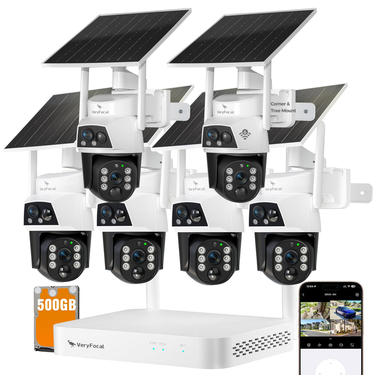 Solar Dual-Lens 6‑Pack Wireless Outdoor Security Camera System